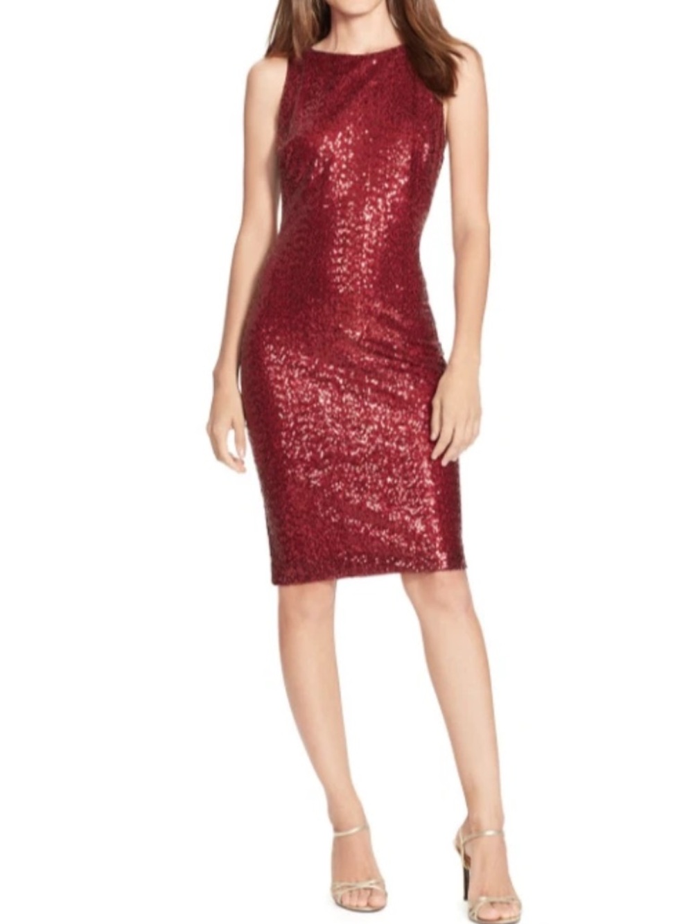 Lauren Ralph Lauren Burgundy Red Sequin Midi Sheath Dress